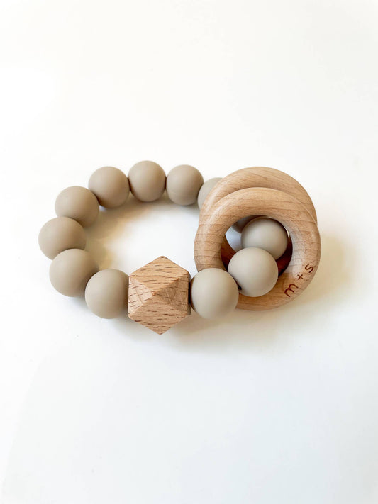 Geo Teether- Silicone and Beech Wood, Taupe