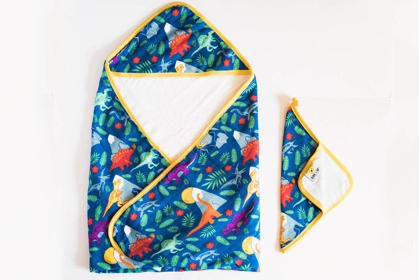 Rainbow-Saurus Hooded Towel + Washcloth Set