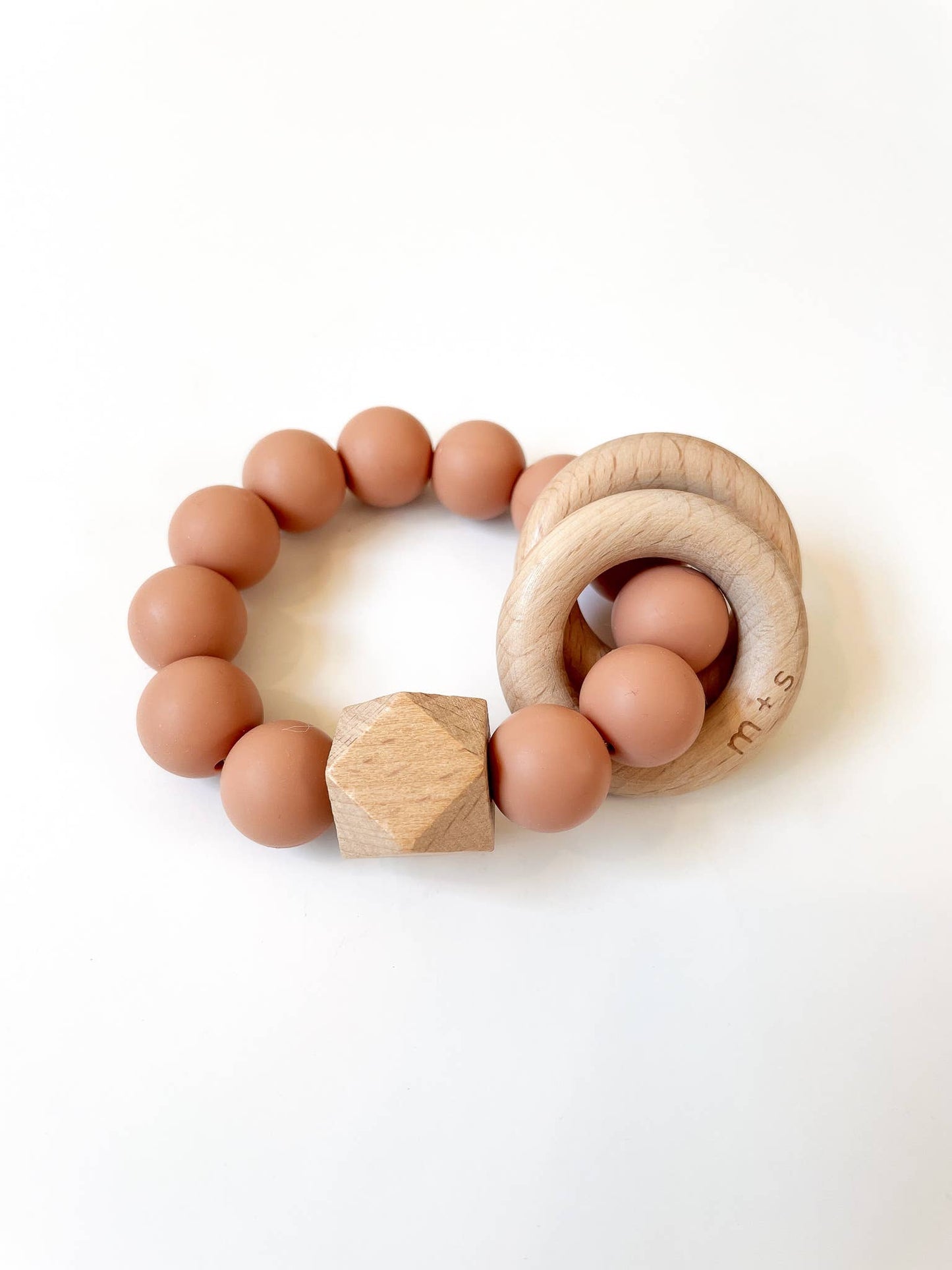 Geo Teether- Silicone and Beech Wood, Peach