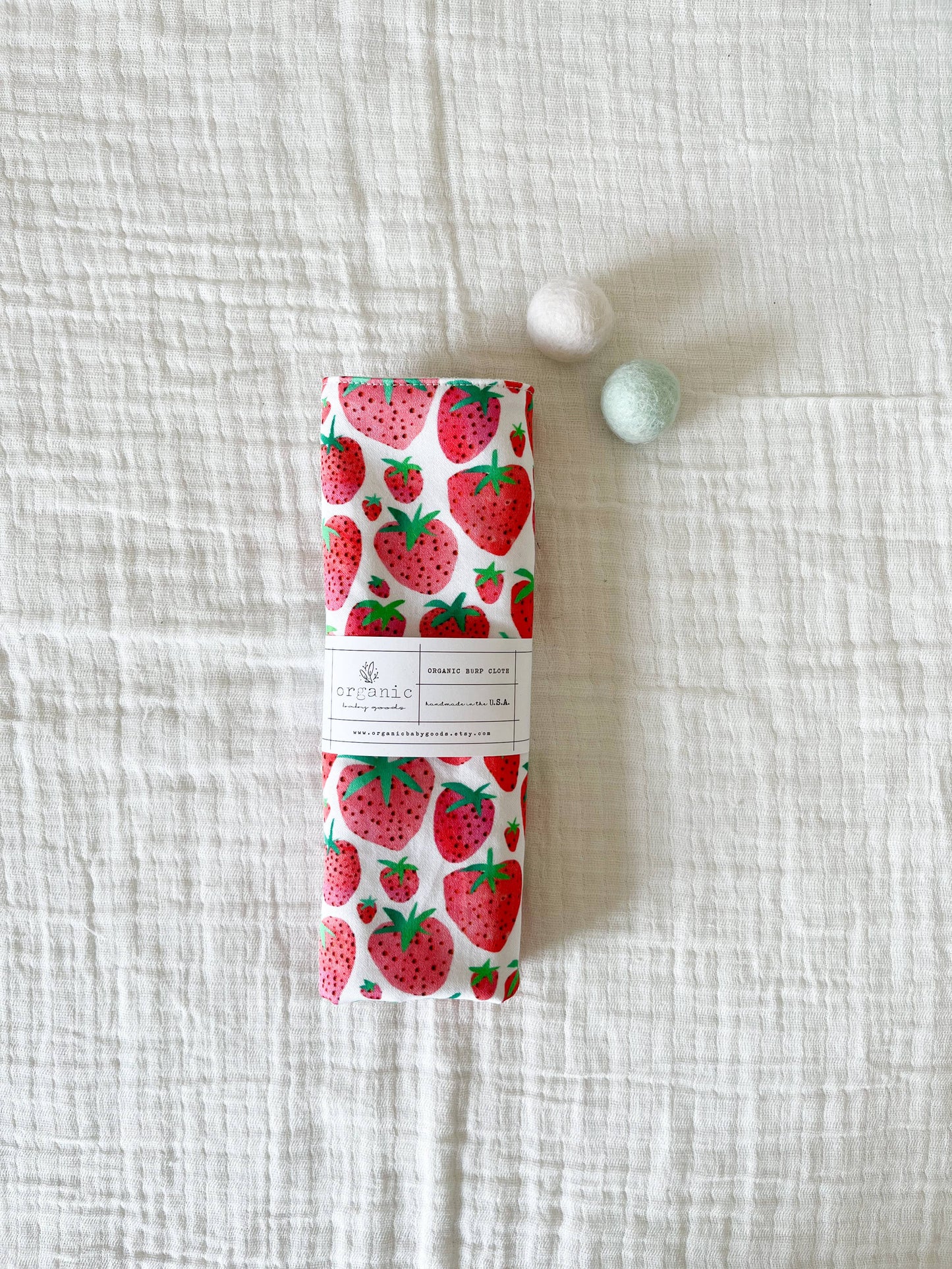 Organic Burp Cloth- Strawberries